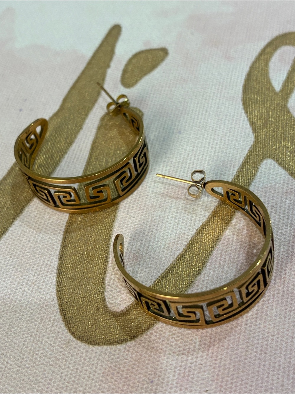 Gold-Tone Greek Key Hoop Earrings